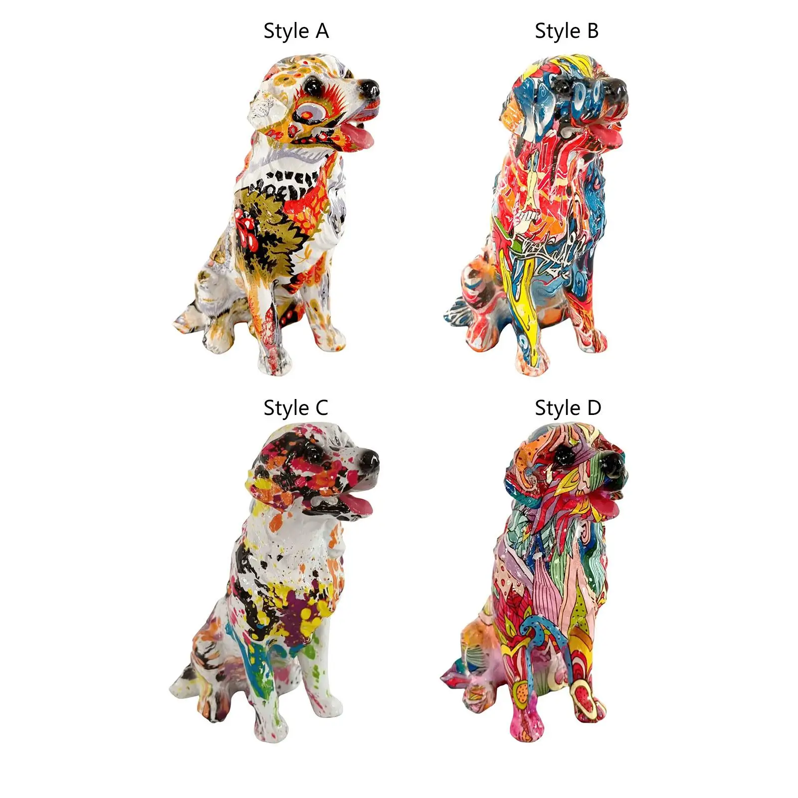 Resin Crafts Ornament Colorful Dog Statues Graffiti Figurines Sculpture for Living Room Dining Room Fireplace Bedroom Indoor