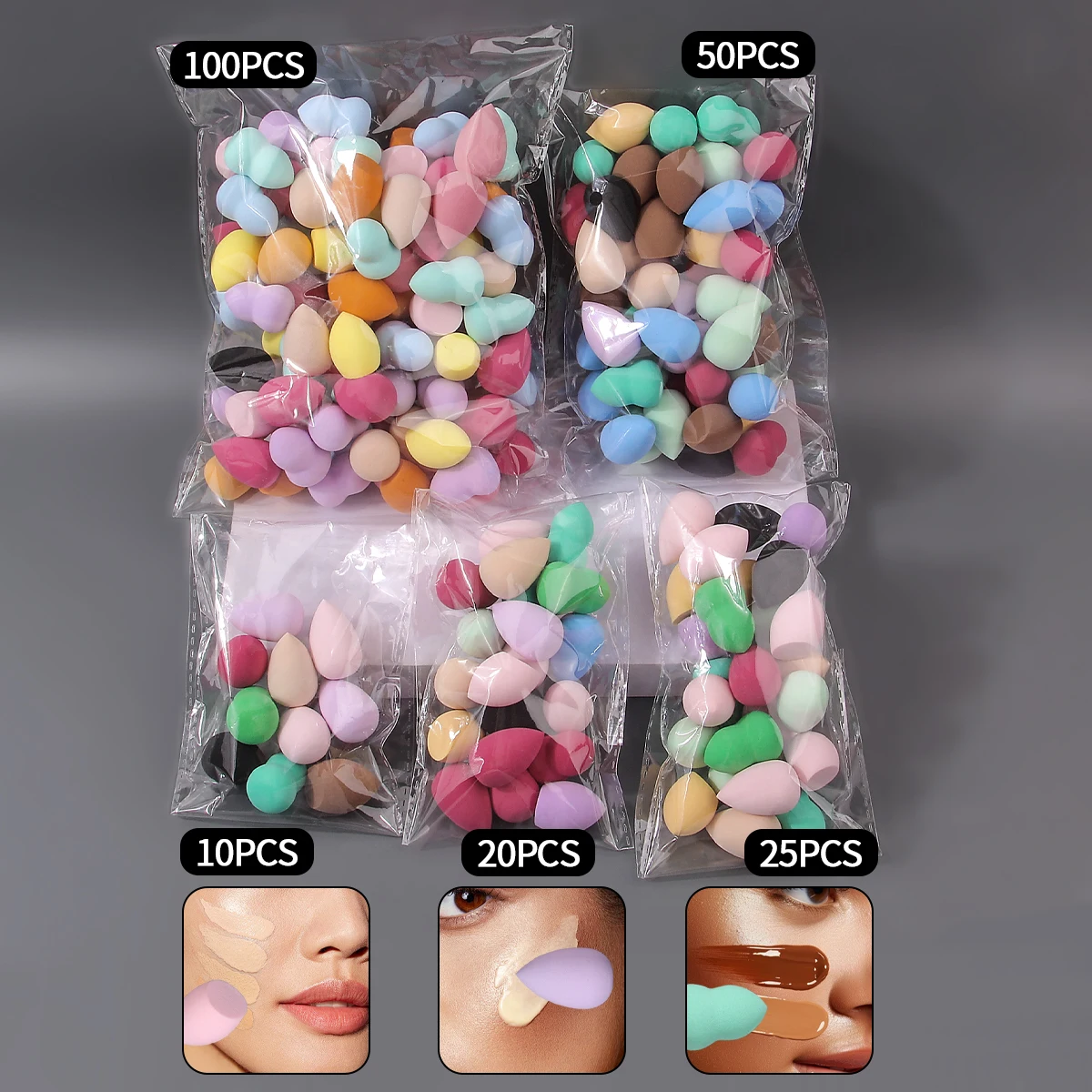 Rainbow Makeup Sponges Assorted Colors, Skin-Safe & Reusable Expandable Travel Sponge Set (100/50/25/20/10pcs)