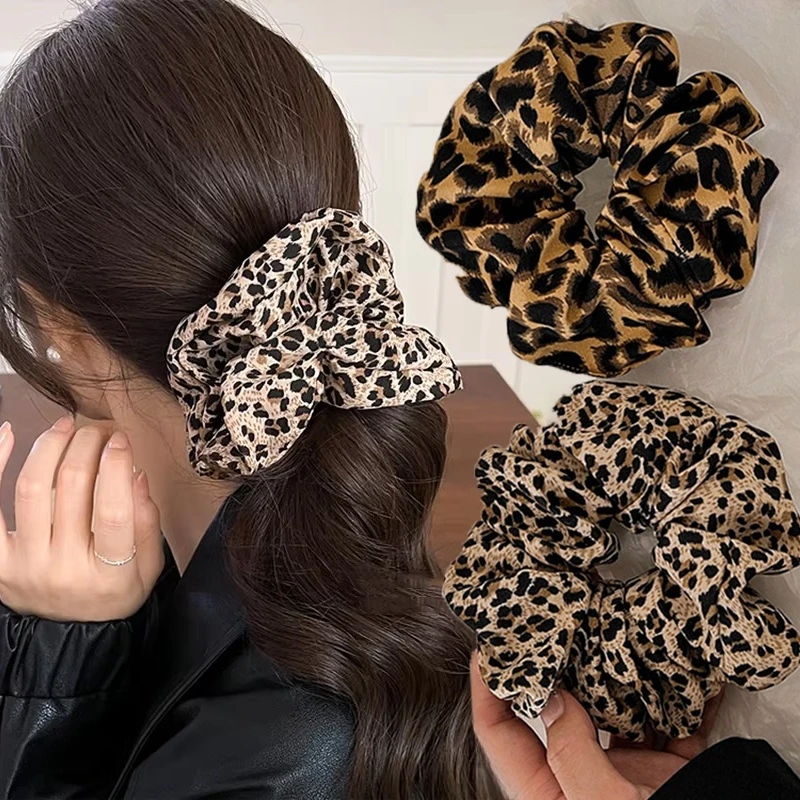 Korean Large Leopard Scrunchie For Women Elastic Hair Bands Simple Vintage Hair Rope Ties Headwear Girls Hair Accessories