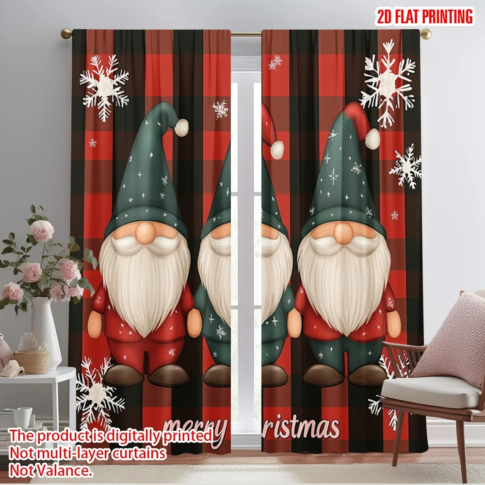 2pcs,2D plane printing Curtain Popular Cute Gnomes Merry Christmas Durable 100% Polyester Fabric (without rod) Gifts Use for