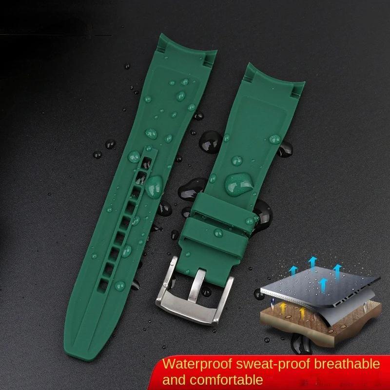 Curved End silicone rubber watch strap for men Rolex Water Ghost seiko citizen tissot 20MM 22MM sport Wristband Universal Belt