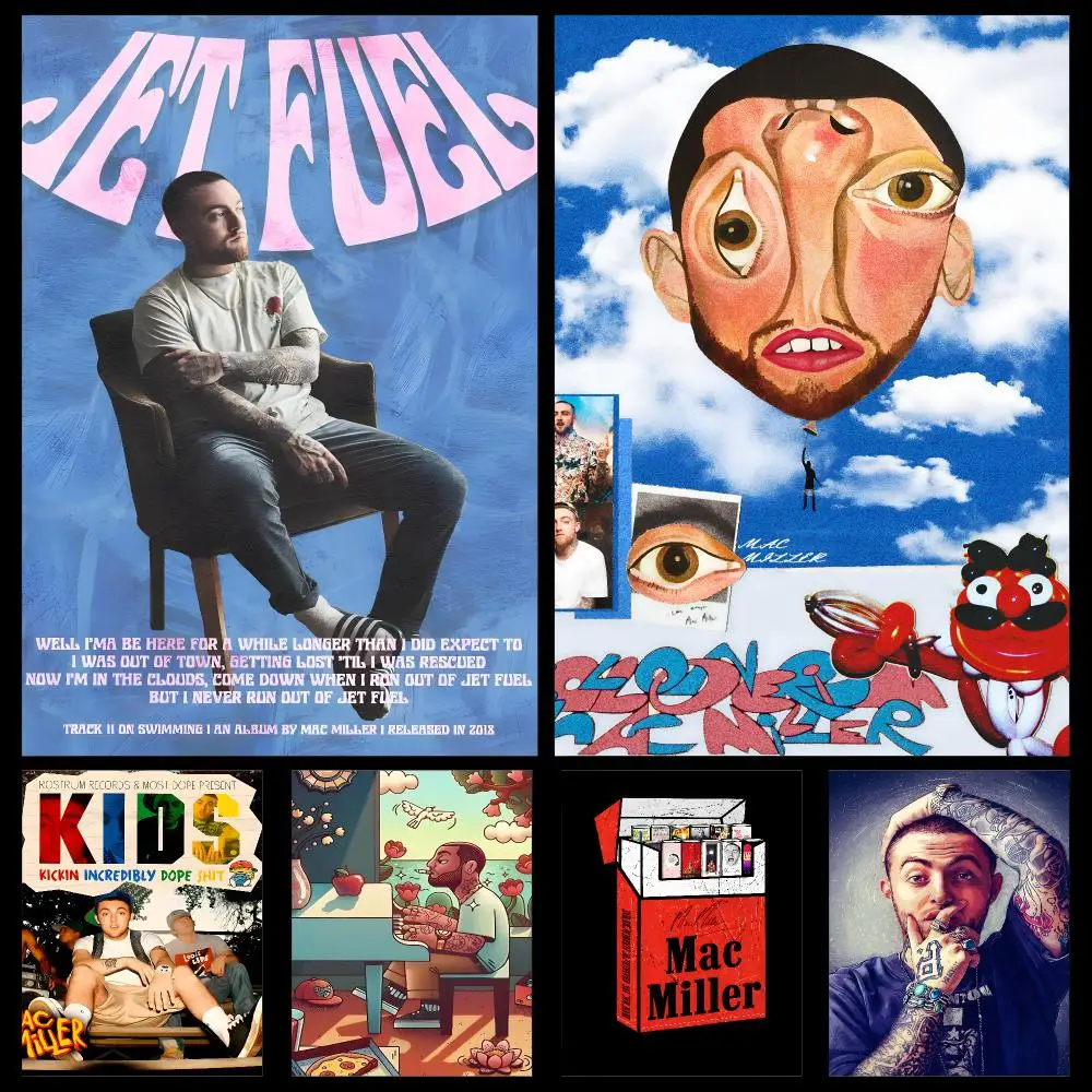 Music M-Mac Miller Rapper Hip Hop Poster PP Self Adhesive Decorative HD For Garage Gaming Room Living Room Gift