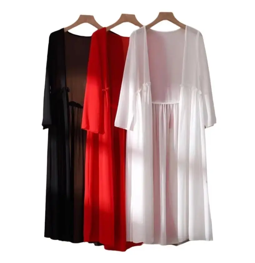 

plus Size Solid Color Shawl Cardigan Ultra-Thin Coat Summer Chiffon Shirt Long Chiffon Cardigan Sun Protection Suit