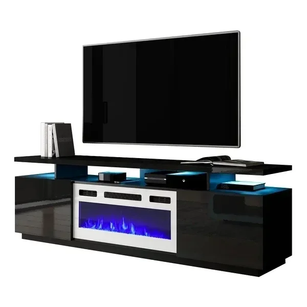 Premium Durable New Modern Wood Fireplace Set, 75 inch TV Stand, Electric Fireplace