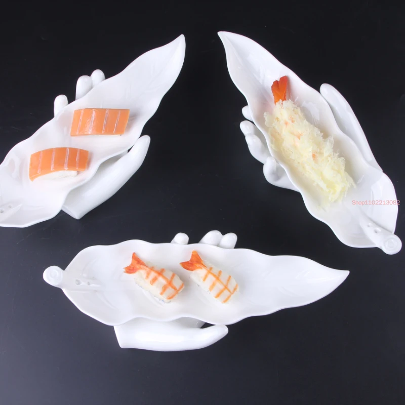 

White Ceramic Shaped Plate Bergamot Leaves Tableware Molecular Cuisine Artistic Conception Dish Restaurant Supplies