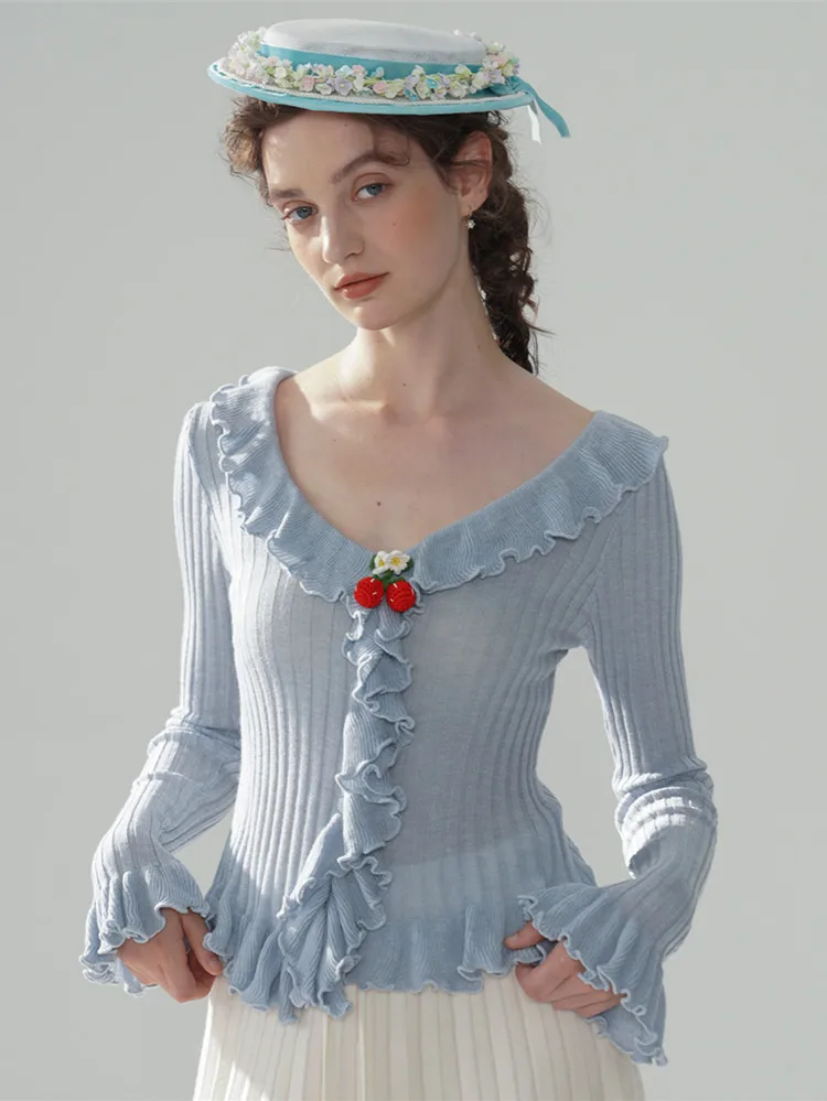 

76-106 см, весенне-осенние пуловеры, топы, женские элегантные сексуальные свитера ручной работы с v-образным вырезом, вязаные крючком, красные фрукты, кашемировые шерстяные тонкие свитера