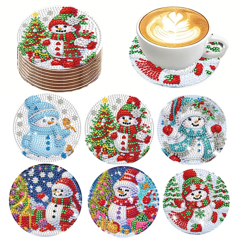 6-piece/set Christmas pattern diamond painted wooden coaster set, DIY creative diamond painted coaster, holiday gift 