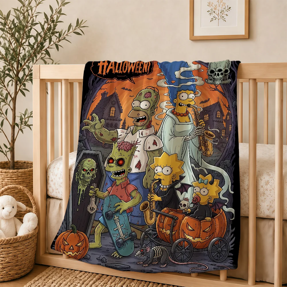 Cartoon S-Simpson Christmas Halloween Blanket For Soft Warm Knee For Bedroom Living Room Bed Sofa Camping Picnic Office Gift