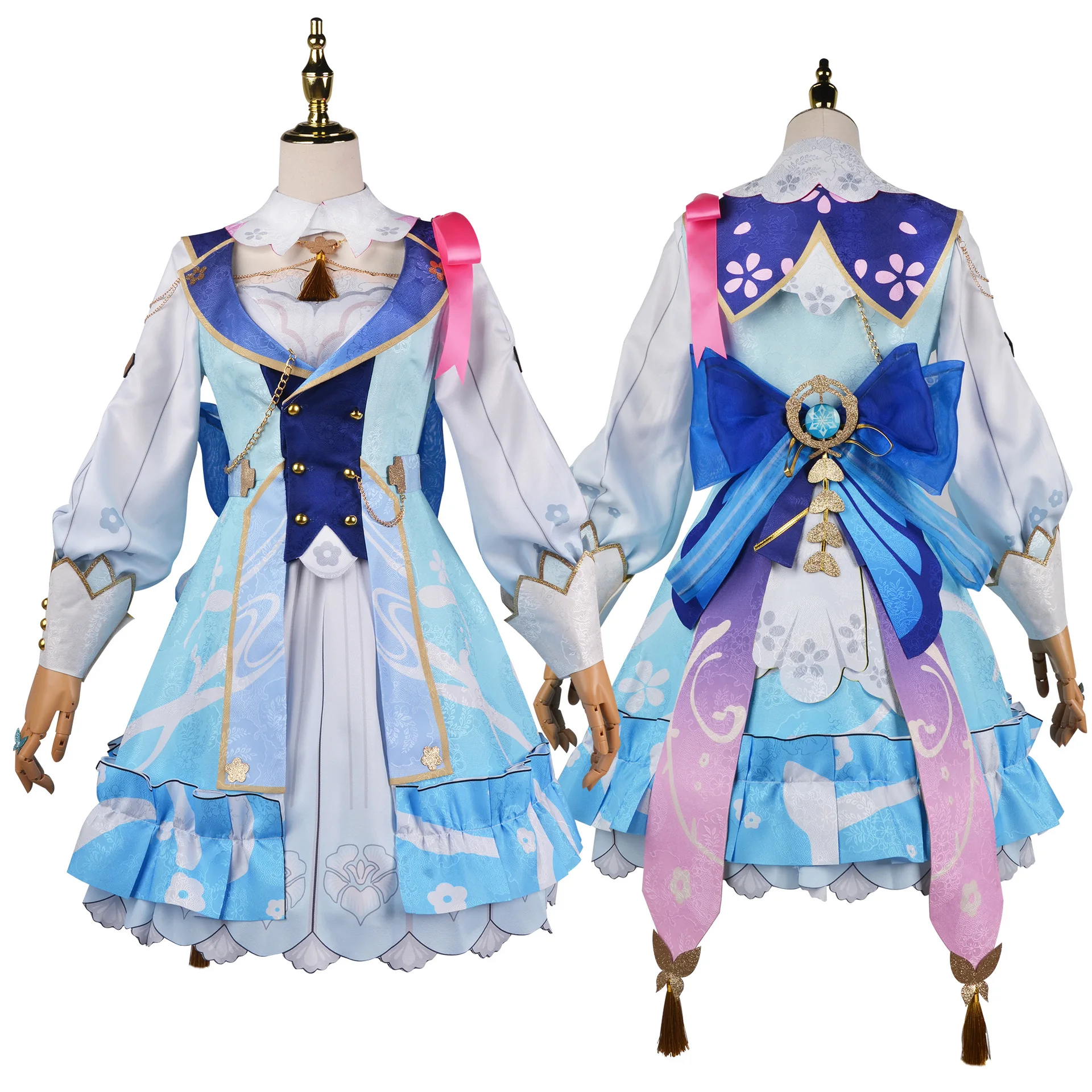 Genshin Impact Game New Skin Kamisato Ayaka Cosplay Dress Ayaka Fontaine Springbloom Missive Lolita Dress Outfit Cosplay Costume