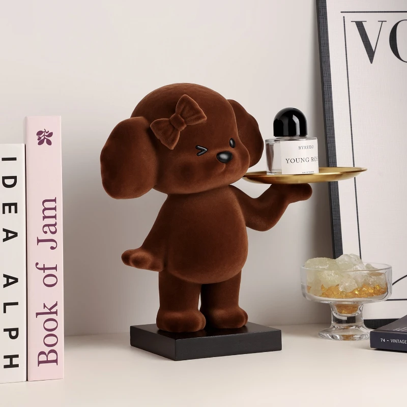 

Милый плюшевый орнамент с подносом для хранения ключей, украшение для полки, креативные милые миниатюрные фигурки, подарок на новоселье