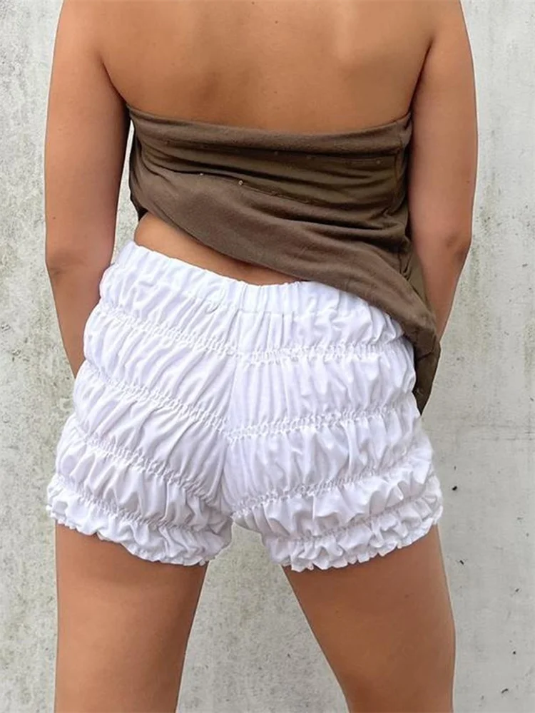 CHRONSTYLE Vrouwen Zomer Bloeiers Shorts Effen Kleur Lage Taille Lounge Slaap Shorts Ruches Losse Casual Korte Broek Bodems 2024