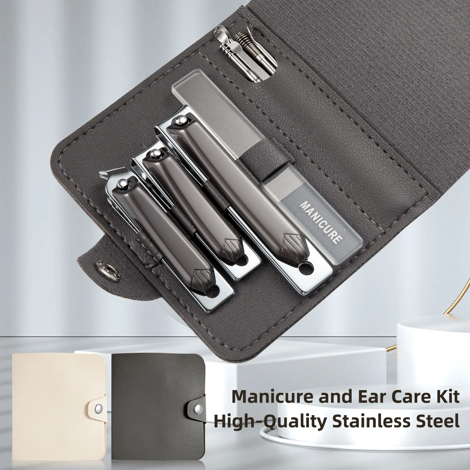 Juego de cortaúñas para uso doméstico, 10 Uds., cortador de uñas, selecciones para los oídos, herramientas para uñas, Estuche de cuero, almacenamiento, cortaúñas para los pies, listo para viajar