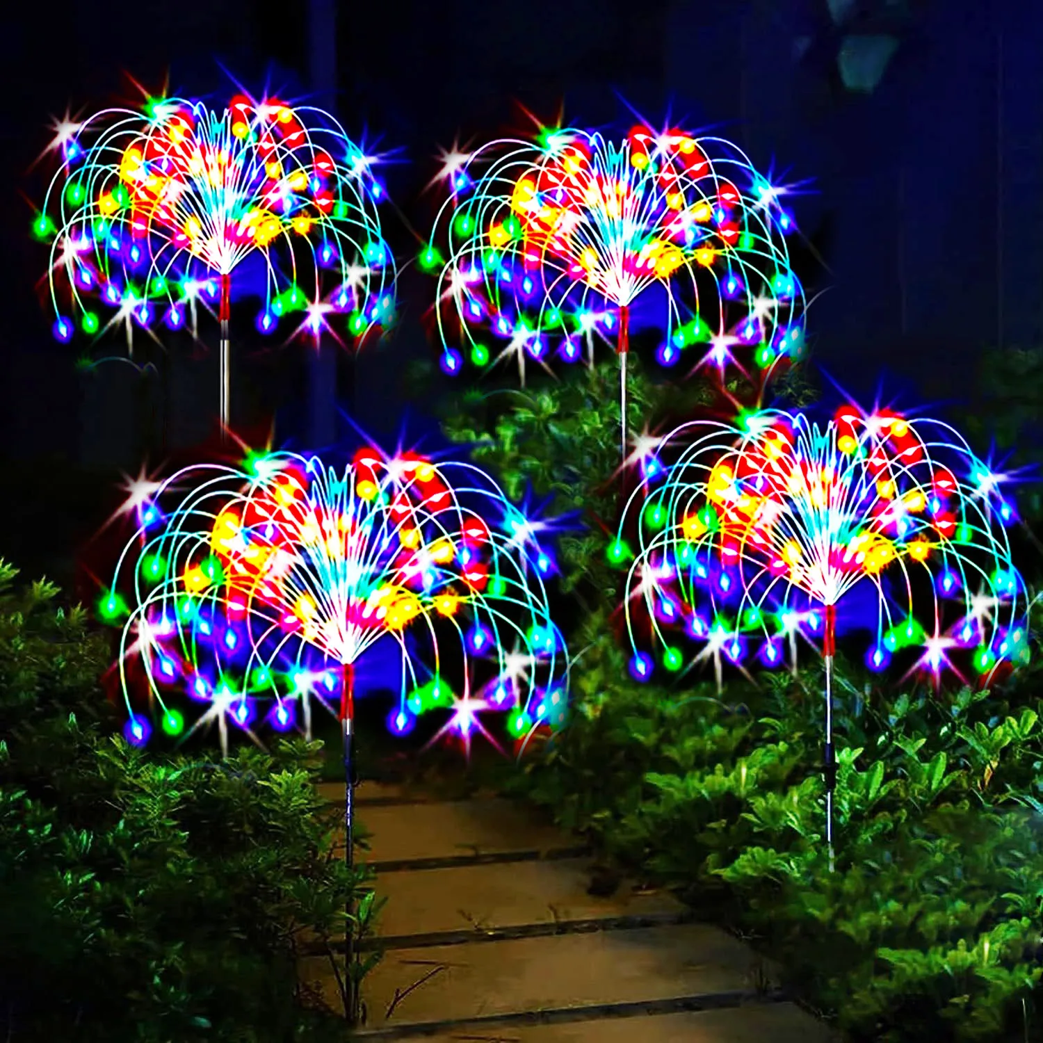 Feux d\'artifice solaires étanches, 8 modes d\'éclairage, forme de bricolage, extérieur, lumières de jardin pour mariage, fil de cuivre, 4 pièces