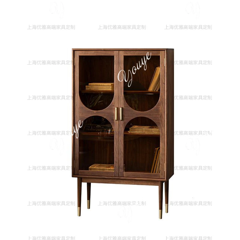 SX Nordic Japanese Wine Cabinet Against The Wall Glass Door With Lamp Display Ash Wood Solid Wood Bookcase Dining Side Cabinet