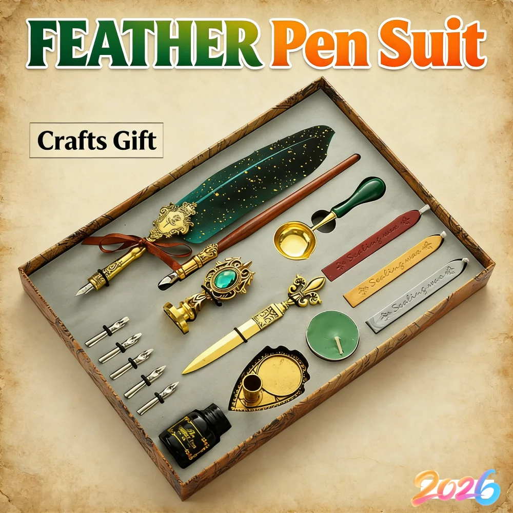 

Retro Feather Dip Pen Stamp Set Creative Exquisite Feather Dip Fountain Pen Sets Art Supplies Crafts Gifts for Student DIY