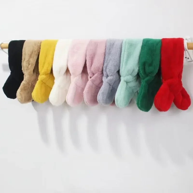 الأطفال بنين بنات شتاء دافئ رشاقته عبر طوق وشاح بلون فرو الأرنب الصناعي أفخم لطيف وشاح شال #4