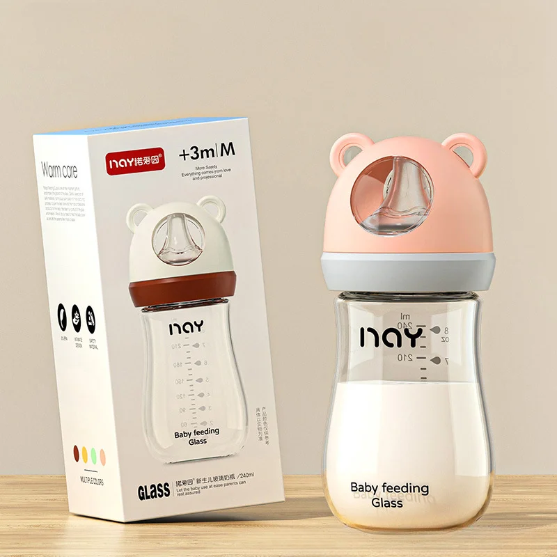 0-3 Month Glass Bottle Newborn Glass Feeding Bottle Wide Caliber Anti-flatulence Nursing Anti-Choke Baby Bottle Infant BPA Free