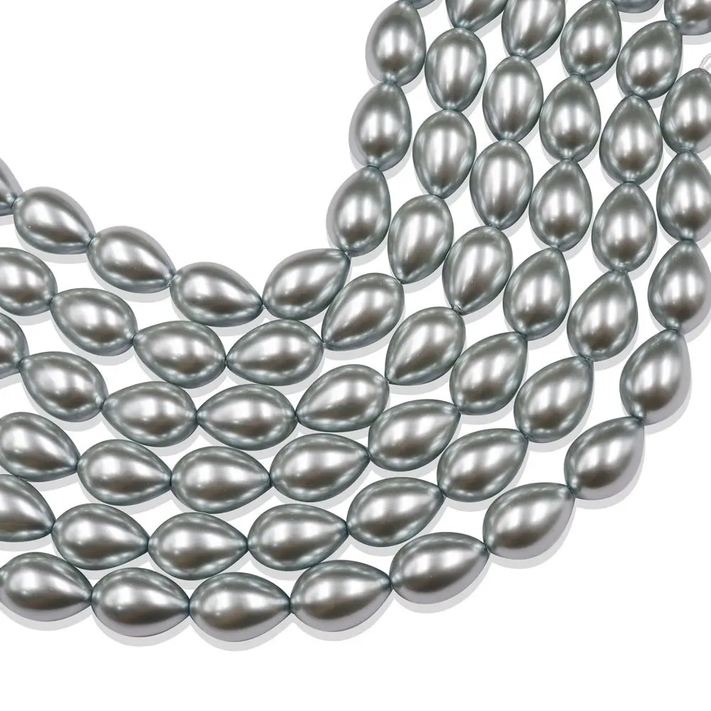 11x15mm Green Gray Water Droplet Straight Hole Glass Imitation Pearl Jewelry Bracelet Necklace Accessories Wholesale Earrings