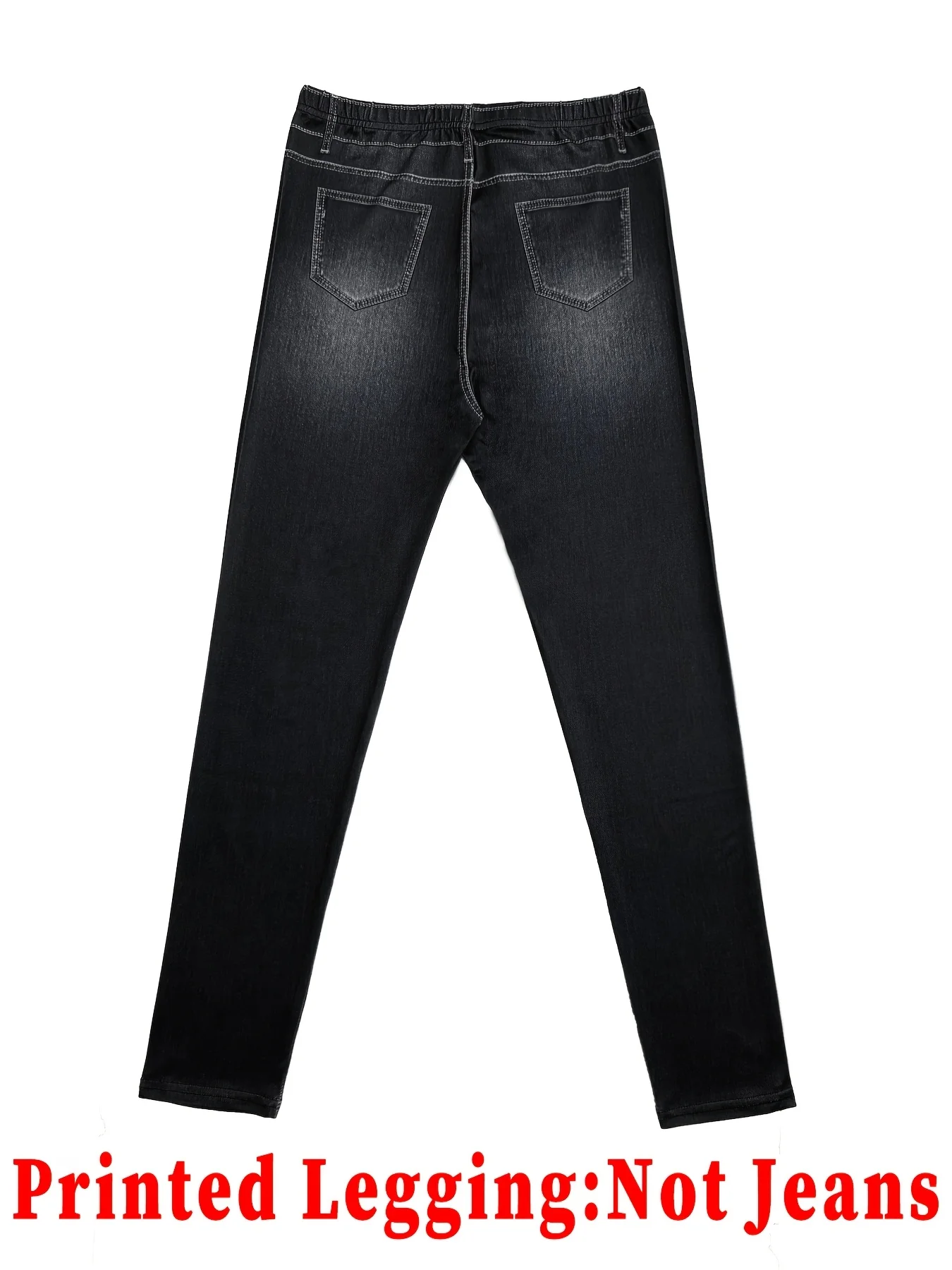Damen Schwarze Gewaschene Kunstjeanshose mit Rissen und Aufdruck, Enge Lange Hose, Sportlich-Lässig, Hohe Taille, Dehnbar, Nicht-Jeans, Slim Fit Leggings – Detail 6