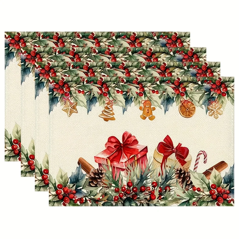 4/6/8pc Potted Christmas Tree Merry Christmas Linen Placemats Rustic Holiday Kitchen Dining Table Decor Great For Seasonal Table