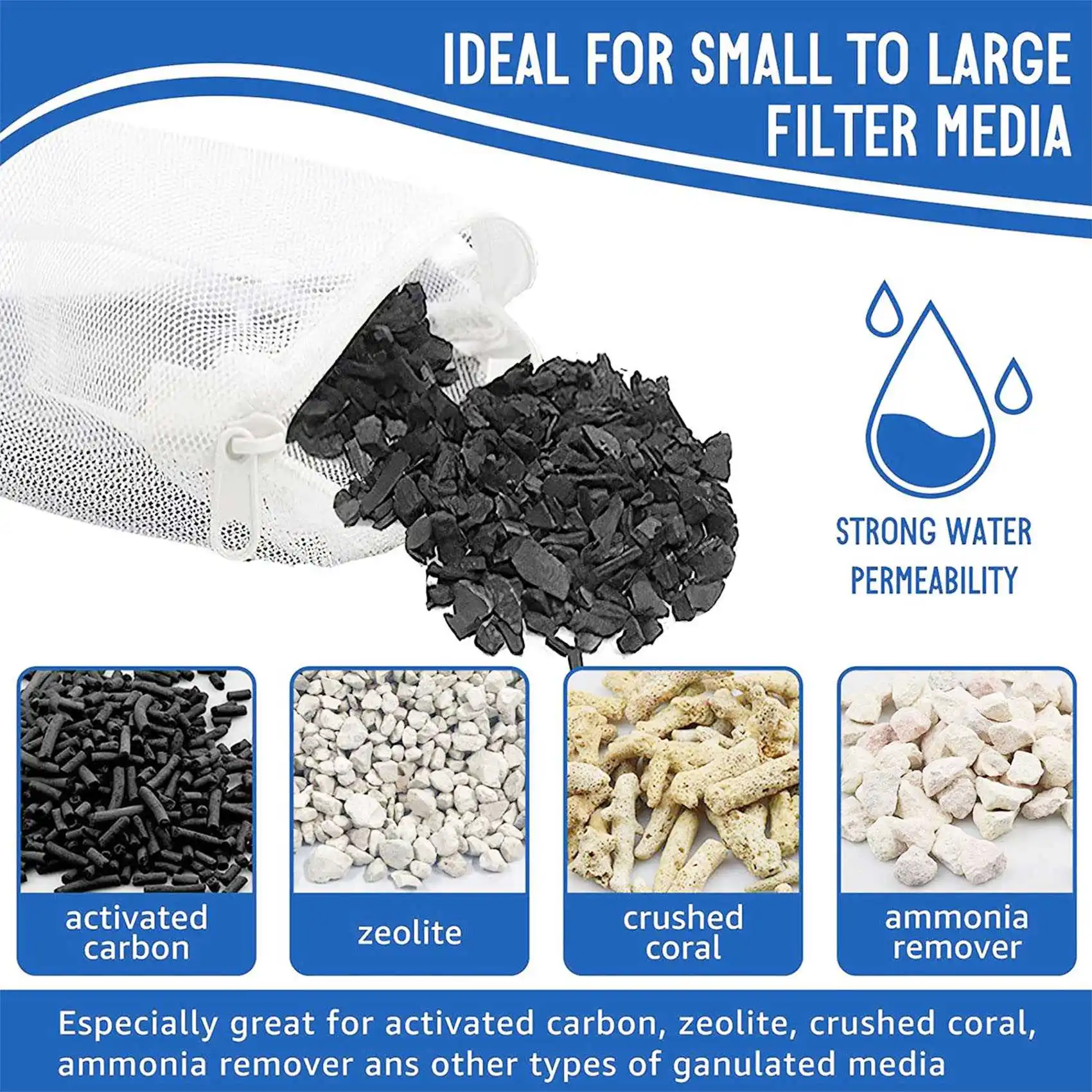 BUY A909Z16 PCS Aquarium Mesh Media Filter Bags, Nylon Media Filter Mesh Bags with Zipper (for Particulate Carbon), Bio Balls