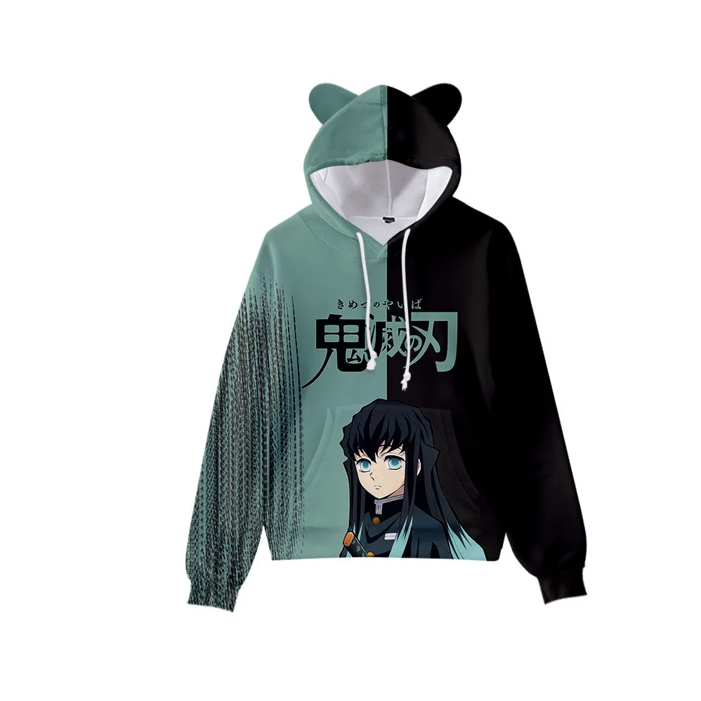 Fancy dress Pullover Sweatshirt Kimetsu No Yaiba Tengen Uzui Cute Cat Ear Hoodie Black Wine Red Radial Stripe Digital Hooded