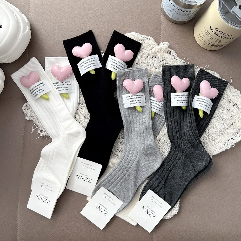 

Women's Socks New Korean 3D Love Kawaii Cute Sweet Academic Style JK Versatile Comfortable High Quality Cotton Socks For Girl