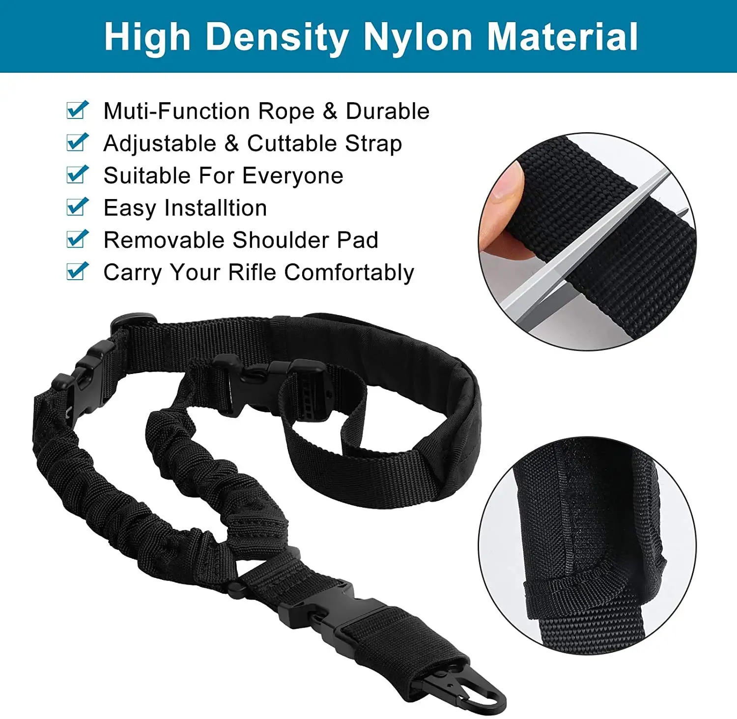 Tactical Gun Slings w. Quick Release & Simple Shoulder Pad for AR15- 1 Point Single-Point Traditional Rifle Sling