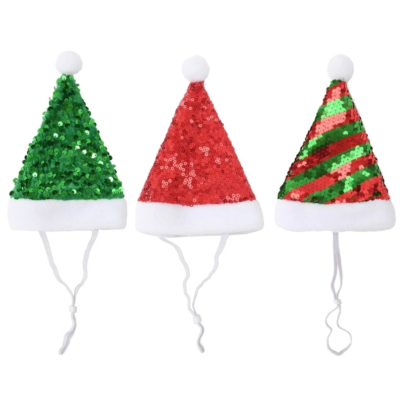 Dogs Christmas Hat Sequins Headwear Props Santa Hat Pet Cosplay Accessories Dropsale