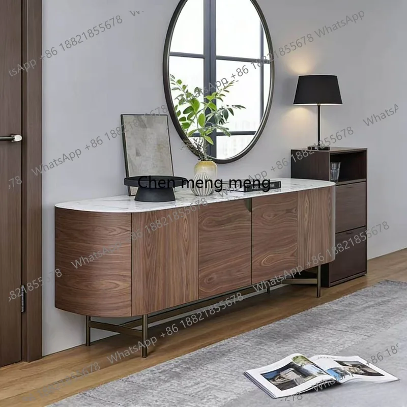 Modern simple solid wood living room marble dining side TV cabinet French retro locker furniture