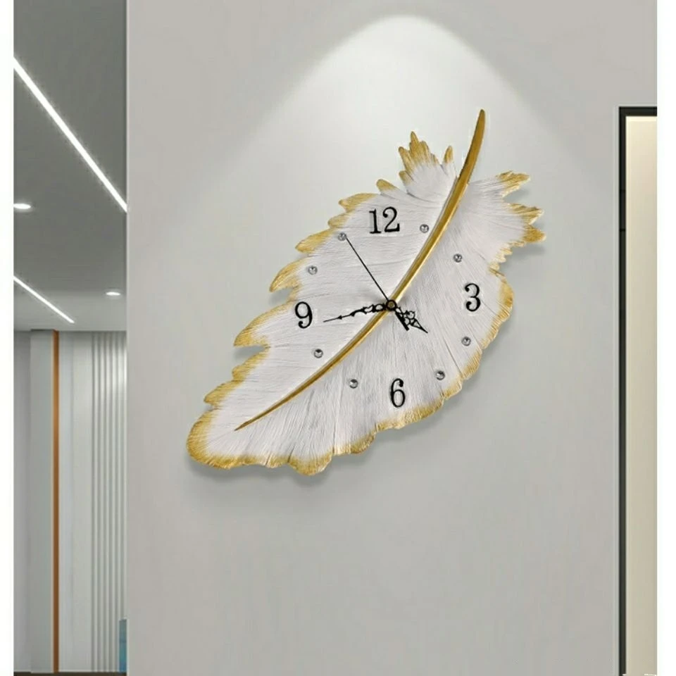 Feather Wall Clock Lights Led Modern Creative Resin Real Clock Lamp for Home Wall Art Decor Living Room Hallway Clock Lighting