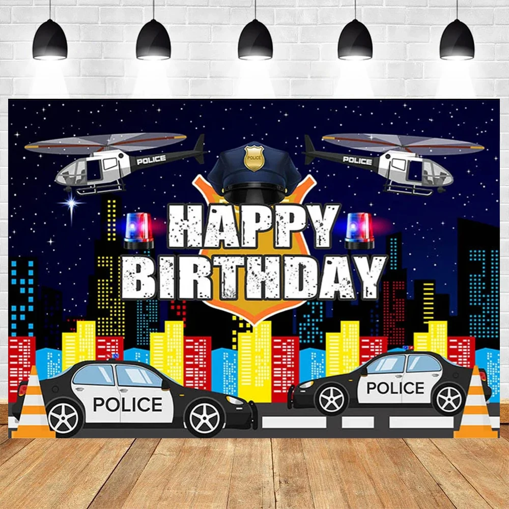 Police Gun Theme Baby Shower Birthday Party Children\'s Portrait Personalized Photography  Vinyl Background Decor Supplies