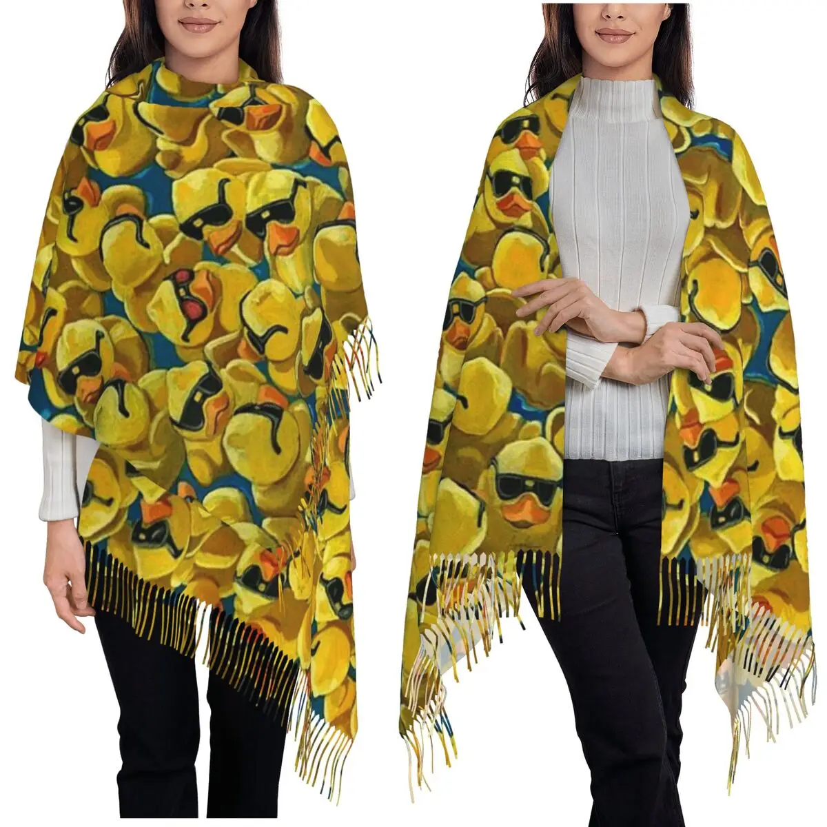 

Классический мультяшный резиновый шарф в виде утки, шарфы с кисточками для женщин, мягкие теплые шали и накидки, большая осенне-зимняя шаль