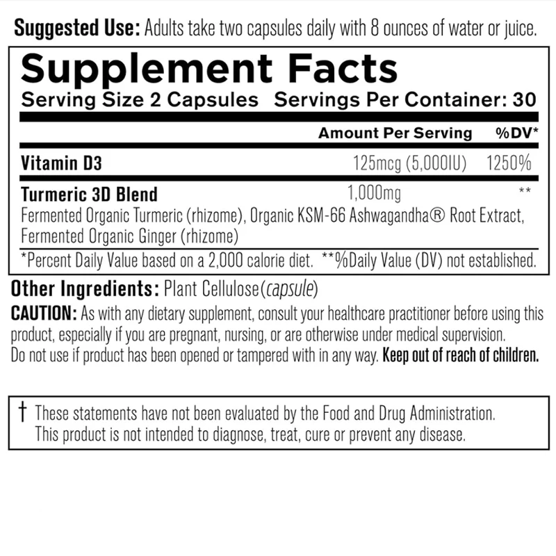 Curcumin, a natural immune support that helps maintain joint health, contains ginger, South African eggplant, and vitamin D