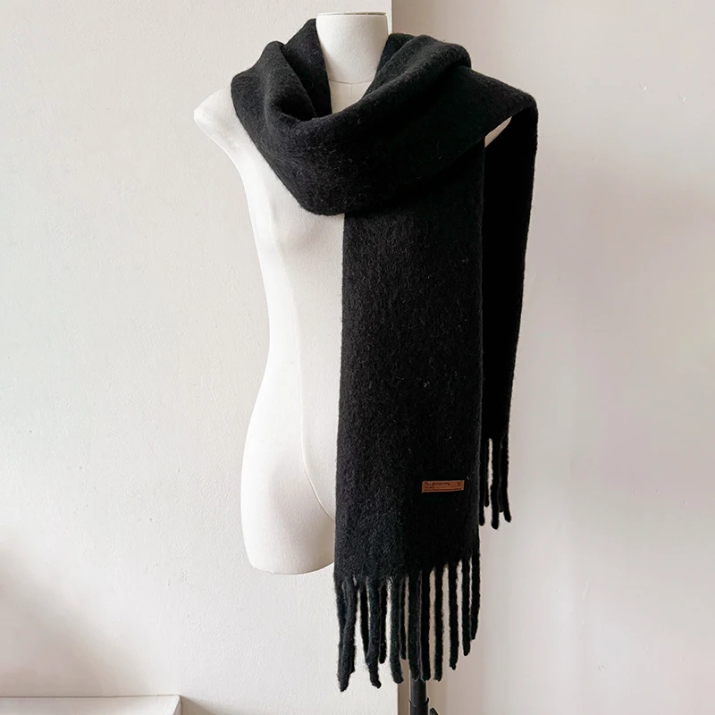 2024 luksusowa marka kaszmirowy szalik damski zimowy gruby ciepły jednolity okłady kobieta Pashmina długi frędzel kobieta Bufandas gruby koc