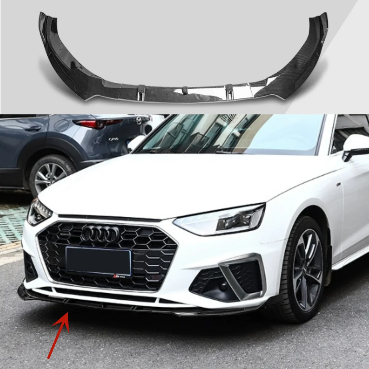 For Audi A4 A4L S4 2020-2024 3 PCS Front Diffuser Lip Spoiler High Quality Bumper ABS Black Auto Accessories