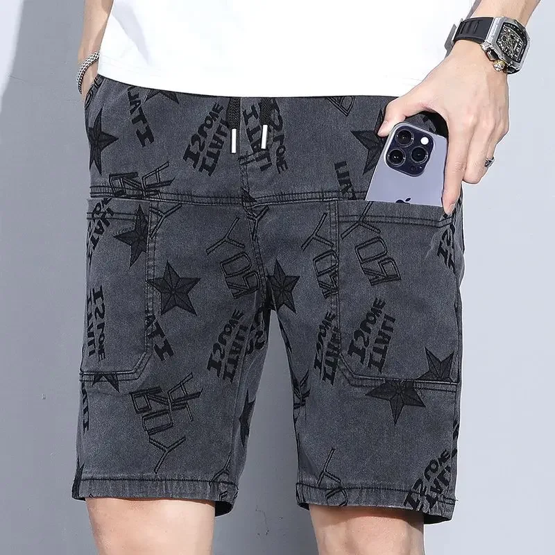 Man Denim Shorts Big Size Black Oversize Graphic Short Jeans Pants for Men Xl Trend 2024 Stretch Xxxl Harajuku Buttons Thin Cut