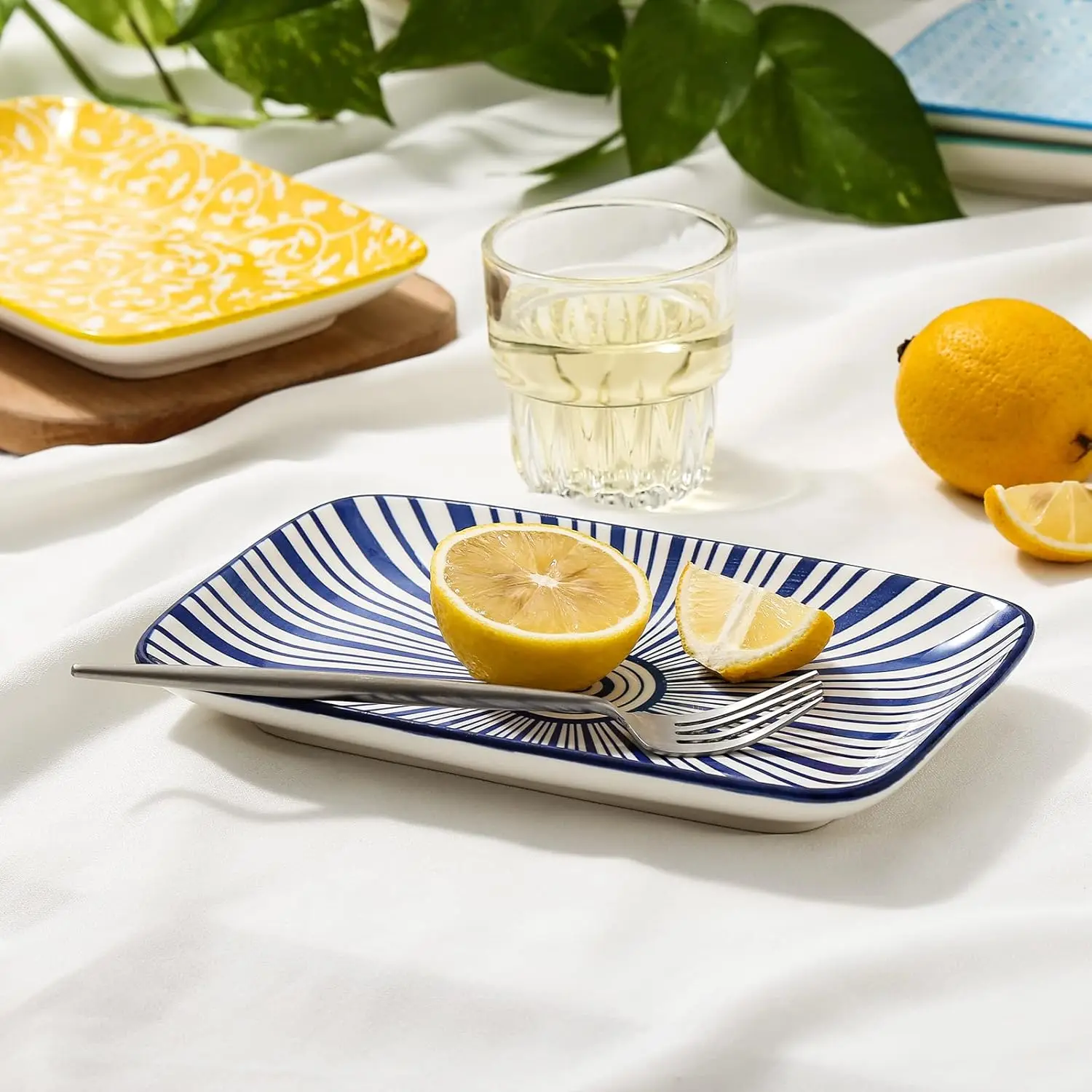 Rectangular Serving Platter, 8 inch Ceramic Dinner Plates Serving Trays Set of 6 for Salad, Appetizers, Sushi, Fruit, Microwave