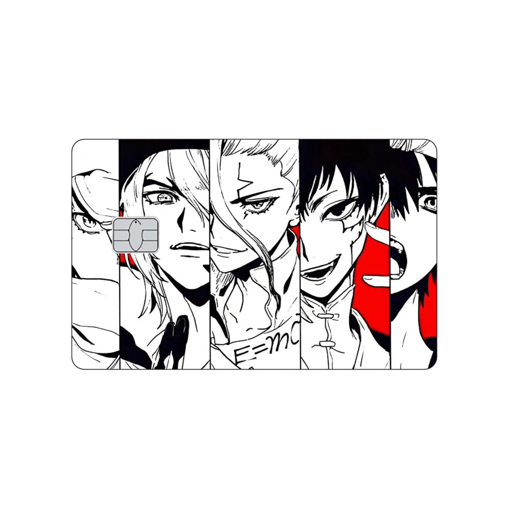 ملصقات كرتونية غير لامعة لبطاقة الائتمان Anime Dr.STONE لبطاقة البنك VISA JCB الرئيسية والبطاقات المغناطيسية الأخرى IC