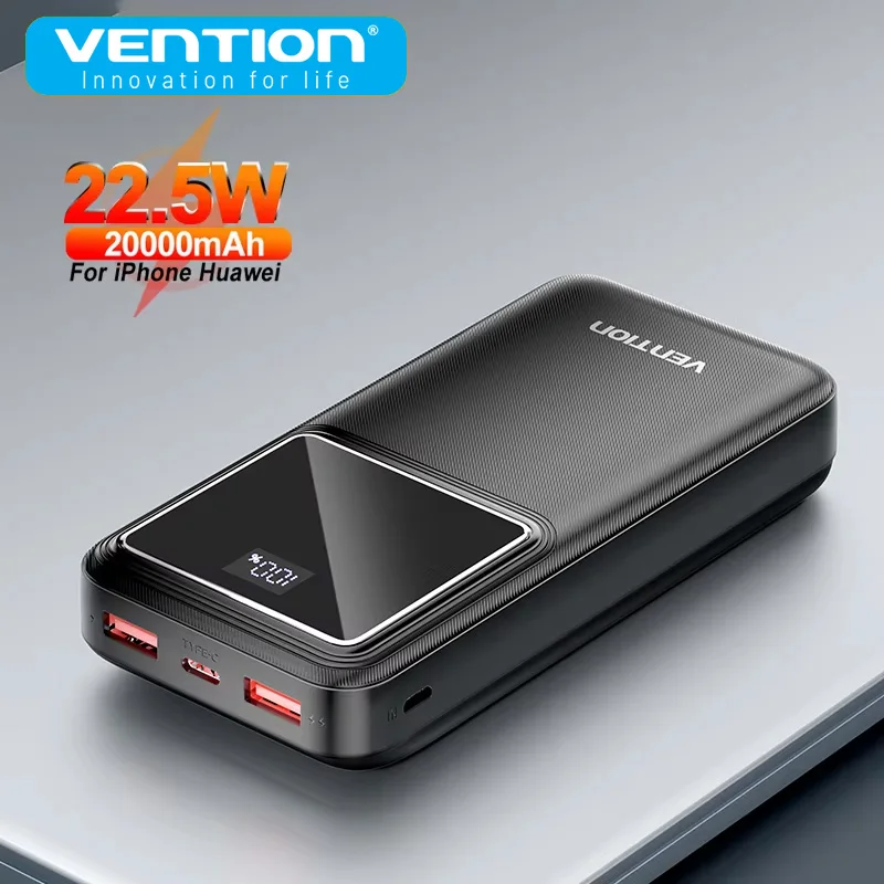 

Vention Power Bank 30000 мАч Портативные Powerbanks PD 22,5 Вт Быстрая зарядка Внешнее зарядное устройство с цифровым дисплеем foer Iphone Samsun