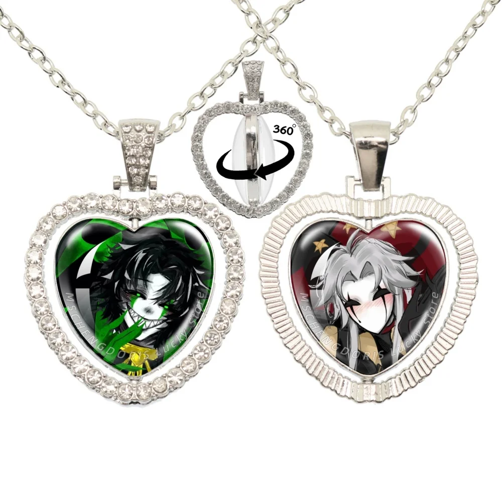Game F-Freak Circus Pierrot Harlequin Glass Cabochon 360 Degree Rotatable Double Sided Heart-Shape Pendant Necklace Jewelry Gift