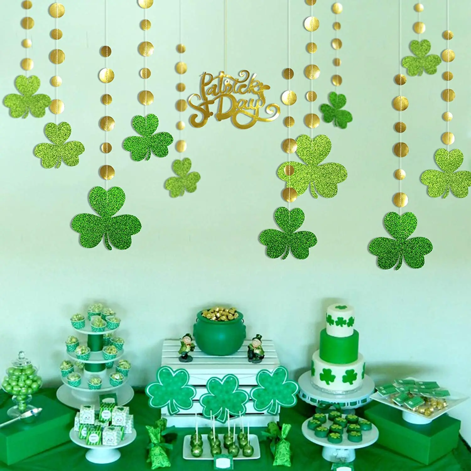 

St Patricks Day Garland Banner Saint Patricks Green Party Decoration Shamrock Clover Garlands Banner Streamer Hanging Backdrop