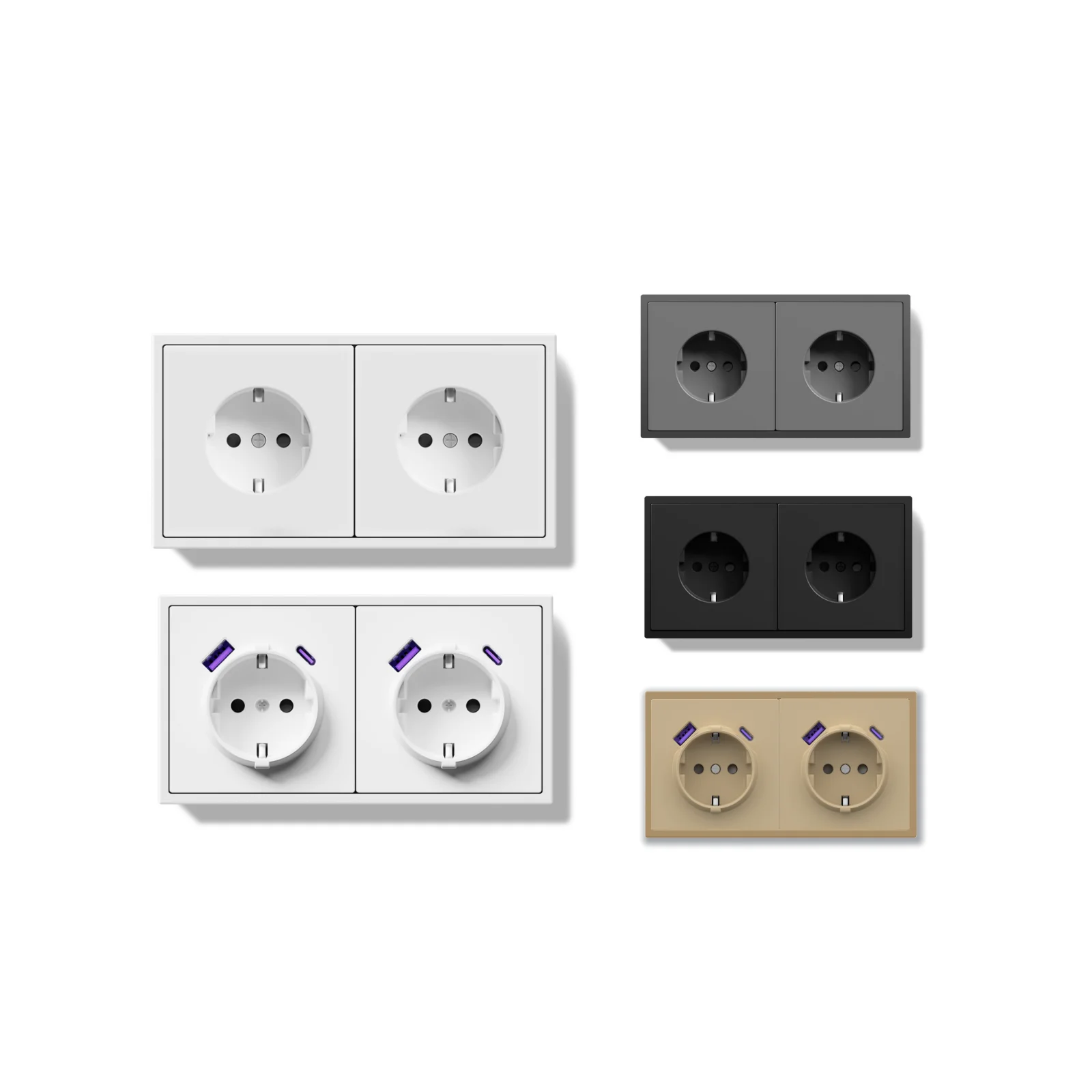 BSEED Double prise ue 150*80mm prises de courant prises électriques mur en plastique USB C prise blanc noir or gris 16A série E