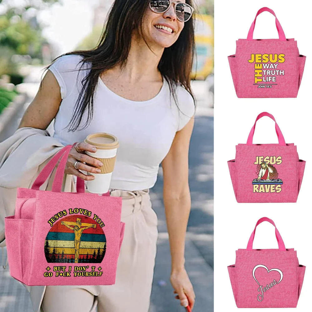 Crossbody Lunch Bags for Cute Kids Girls High Capacity Food Tote Bags BIG Capacity Pink Lunch Bag  Printing Jesus Series
