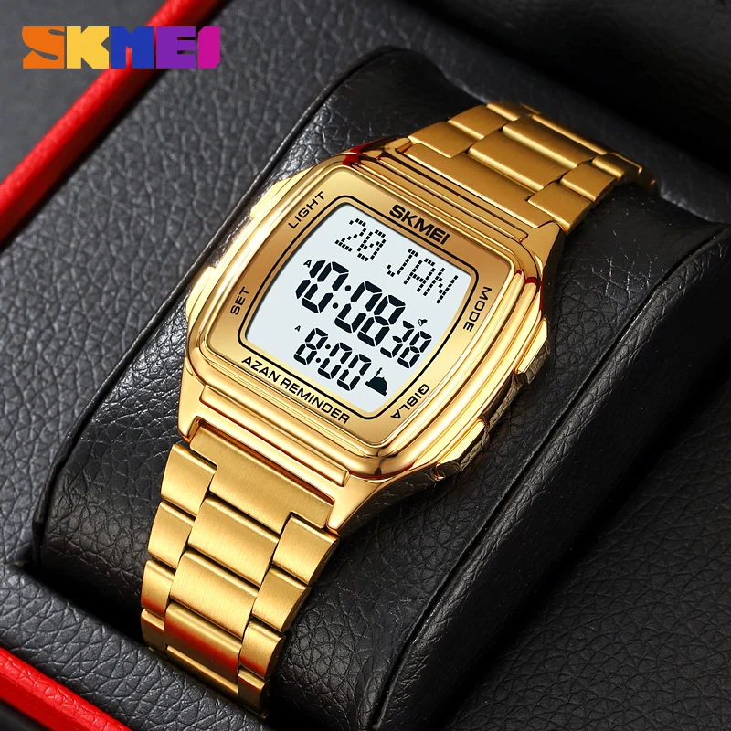 

SKMEI мусульманские цифровые часы со светодиодным дисплеем, часы с пилографией, напоминание о времени, Qibla, функция направления, наручные часы для мужчин и женщин