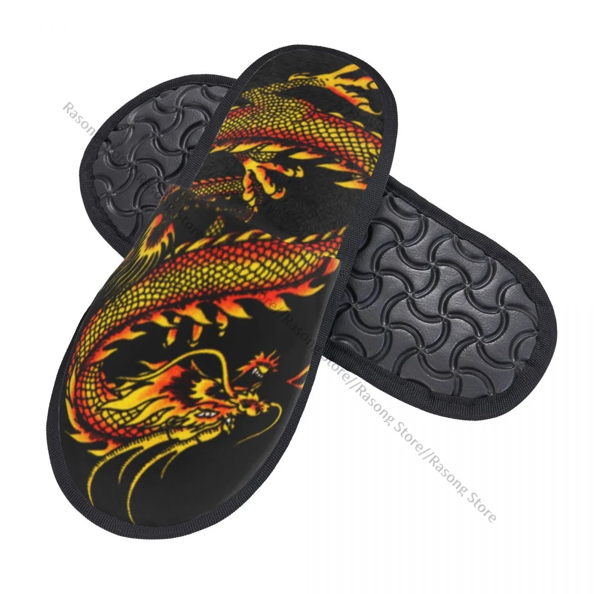 Winter Slipper Woman Man Fluffy Warm Slippers Dragon Fire House Slippers Shoes