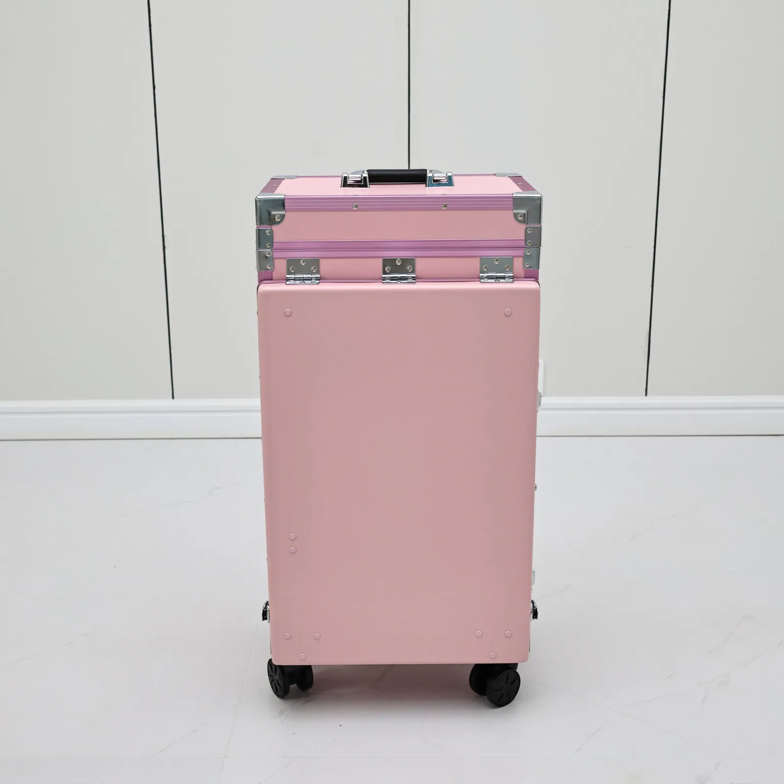 Rosa, tragbarer Manikürtisch mit LED-Spiegel, Schubladen und Rollen, zusammenklappbarer, rollbarer Nagelstudio-Tisch mit Stuhl, Salonmöbel für Nageldesigner. – Detail 13