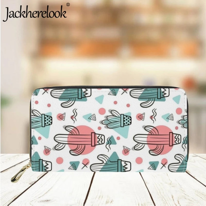 Jackherelook Fashion Women's Wallet Trendy New Cactus Pattern Printed Money Bag Girls Card Holder Purse Casual Leather Clutch