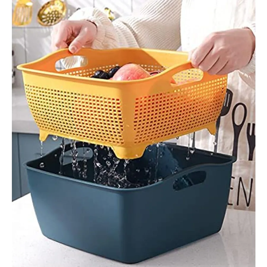 2 Pack 9 8 Quart Large Kitchen Strainer Colander Bowl Set with DoubleLayer Design for Efficient Fruit and Vegetable Washing Dra