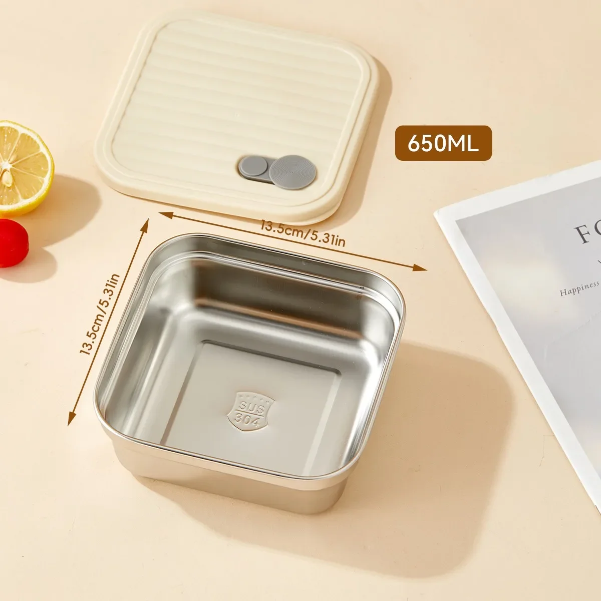 1/2 Grid grote capaciteit fruitsalade voedselcontainer, draagbare bento lunchbox voor buitenpicknicks, 304 roestvrijstalen vershouddoos